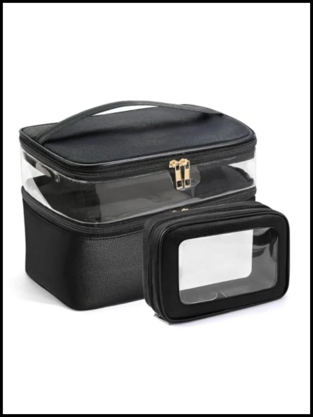 Leather Double Layer Large Capacity Travel Cosmetic Organizer Bag Set of 2